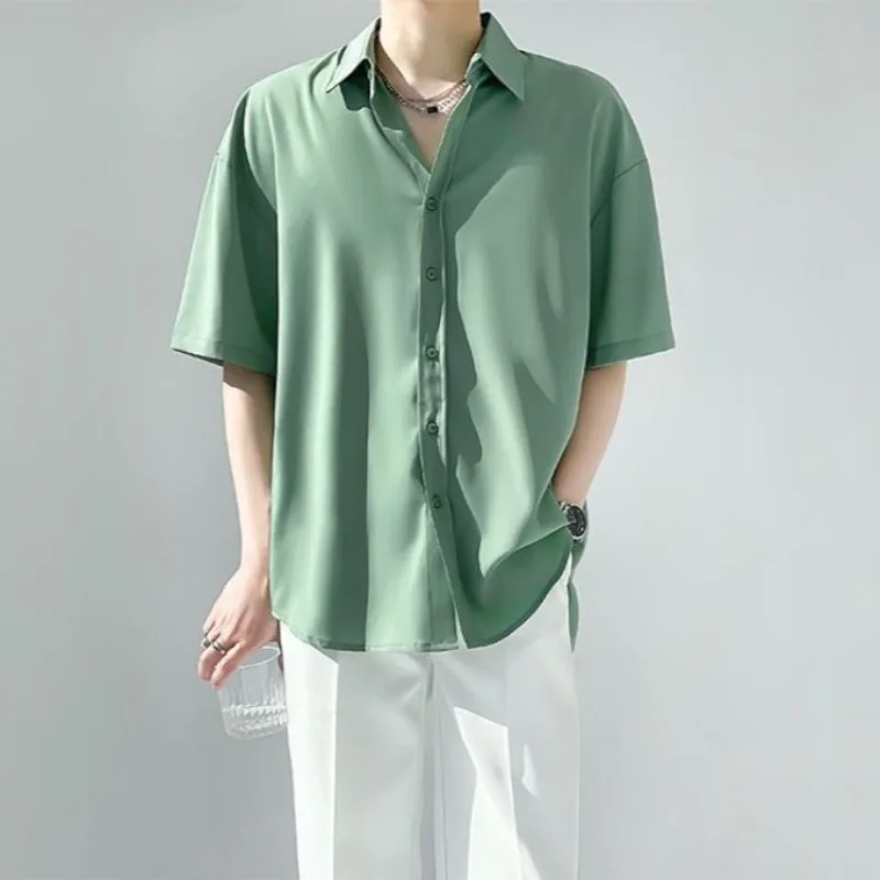

Minimalist Restrained Style Men's Short Sleeve Shirt Set Summer Thin Solid Color Korean Trendy High End Casual Cool Rebellious