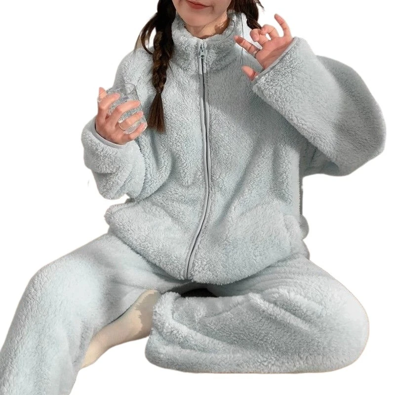 Can Be Worn Outside Thickened Winter Women's Turtleneck Loungewear Set College Students Can Wear Pajamas Zipper Loungewear Set
