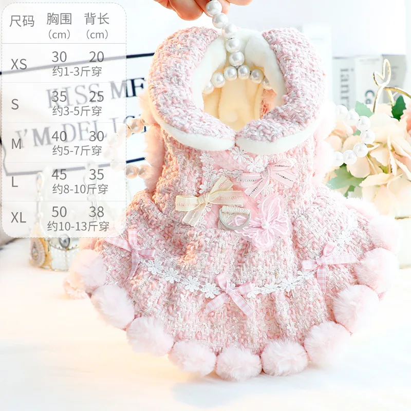 2024 New Autumn Winter Dress Velvet Warmer Princess Pet Clothes Lolita pink ball design For Small Dog Teddy Pet