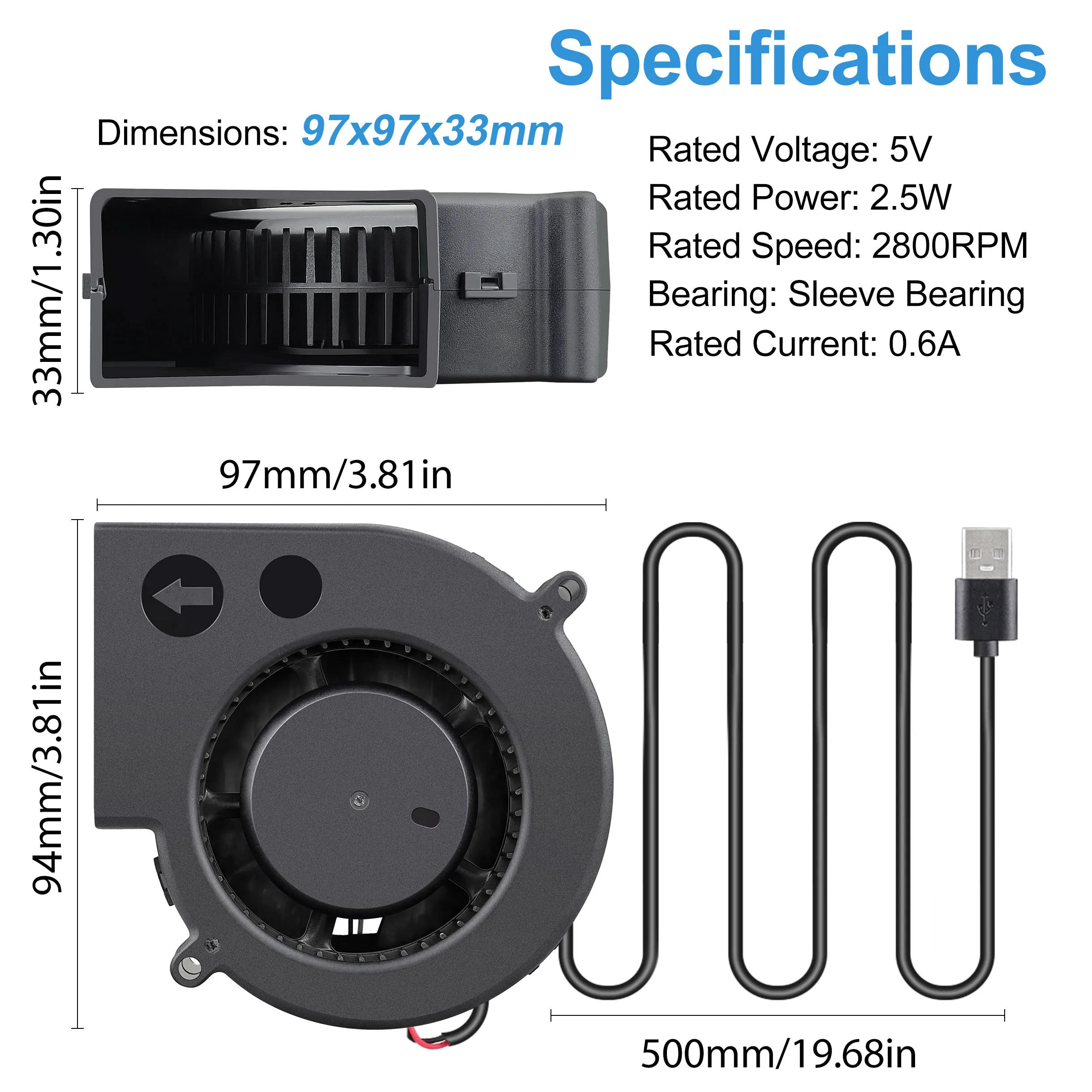 Imagem -06 - Ventilador de Refrigeração Usb para Churrasco ao ar Livre Fogão Móvel Ventilador dc 5v 97x94x33 mm Peças por Lote