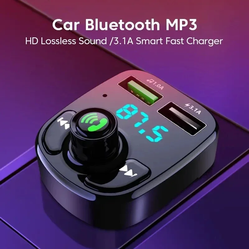 Mp3車用ワイヤレスアダプター,Bluetooth,ハンズフリー,デュアルUSB充電器,5.0互換