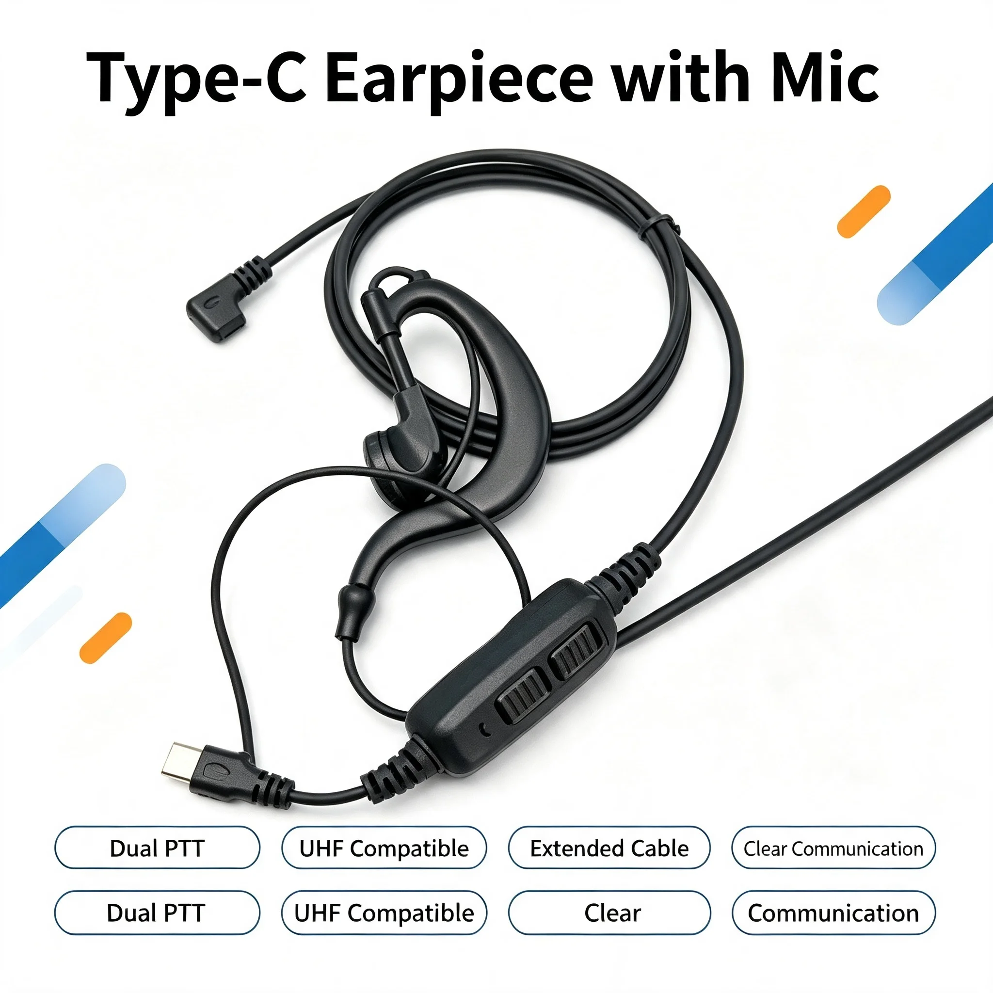 Dual PTT G-Shape Earpiece for POC/UHF Walkie Talkie – Single-Sided Type-C Headset with Mic, Compatible with 6500L/6500G