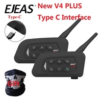 EJEAS V4 Plus Bluetooth Motorcycle Helmet Intercom Headset with 1500M BT 5.1 Interphone Communicator Type C Interface Headphone
