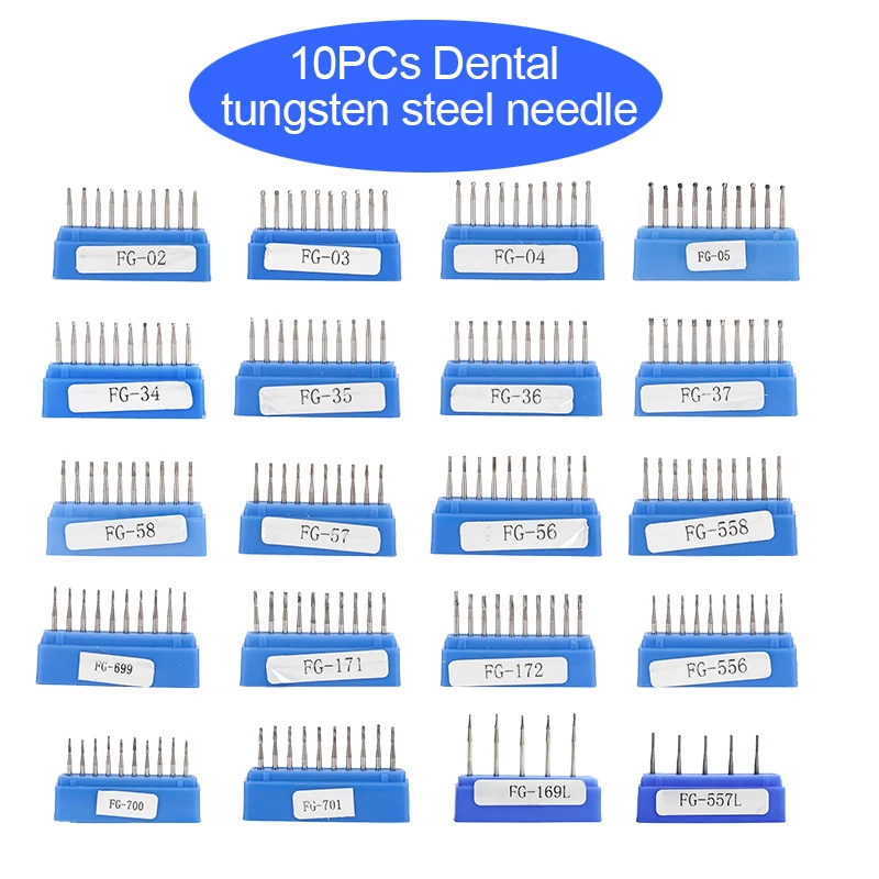 10 pieces Dental Implant Needle Dentist Tungsten Steel Lathe Needle High-speed Burs Tooth Crown-breaking FG702 FG35 FG170 FG556