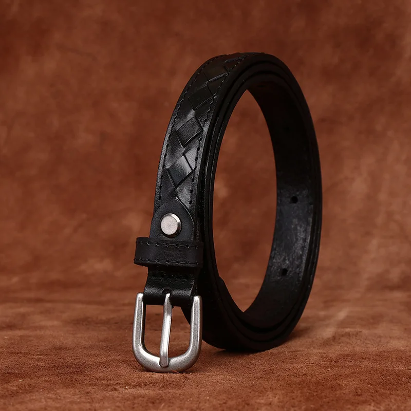 Italian high-end niche genuine cowhide braided thin belt, unisex and versatile hand-woven leather belt