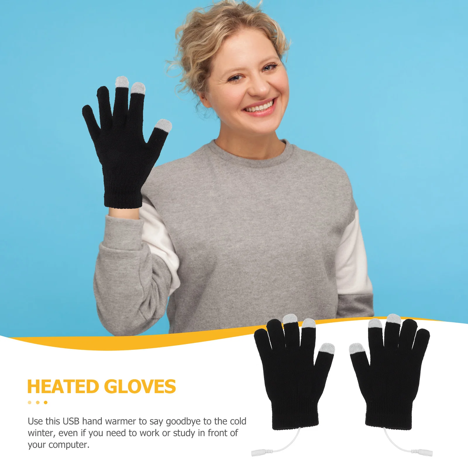 

Pair of USB Heating Gloves Winter Thermal Mittens Touchscreen Compatible for Office Home Camping Activities Flexible Comfortable