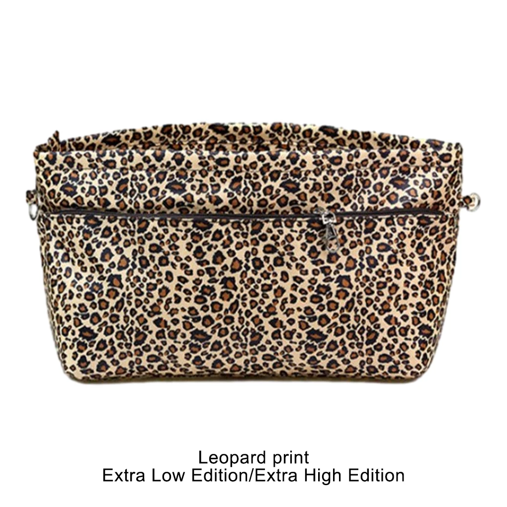 Bolsa de forro expansível com inserção conveniente, fique organizado em ir, alta capacidade, forma de sacola, leopardo, curto, 31*14*21cm