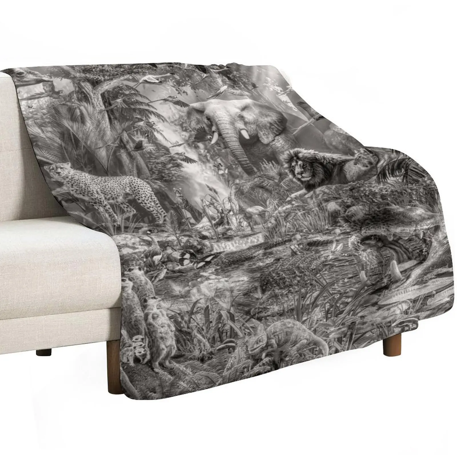 

Into the Jungle Monochrome, Throw Blanket valentine gift ideas Flannels Thermal Single Blankets