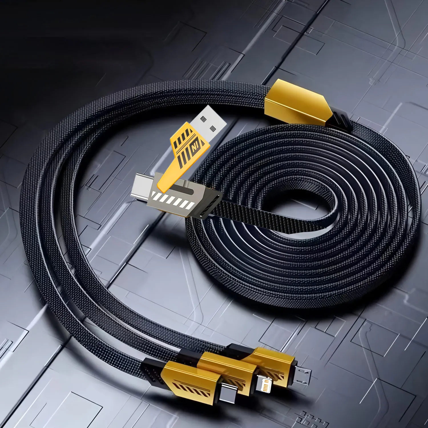 2 IN 3 Black 240W Nylon Braided USB Fast Charging Cable Multiports Type C Phone Charger Cable Cord For iPhone 16 Samsung Xiaomi