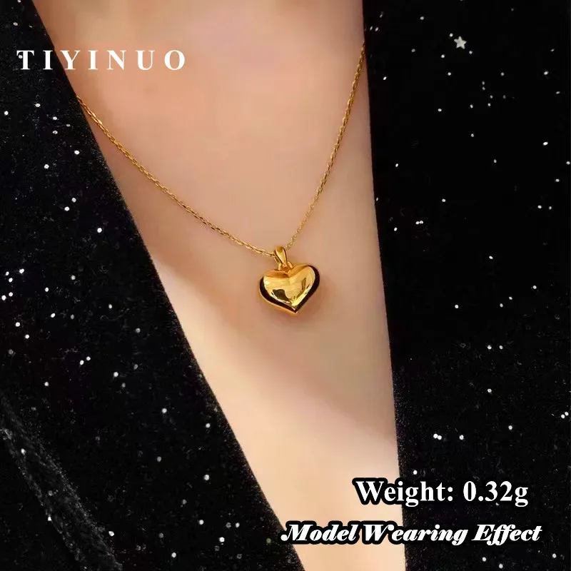 TIYINUO Genuine AU750 Real 18K Gold Necklace Heart Love Pendant  Birthday Gift Fashion Basic Present For Woman Fine Jewelry