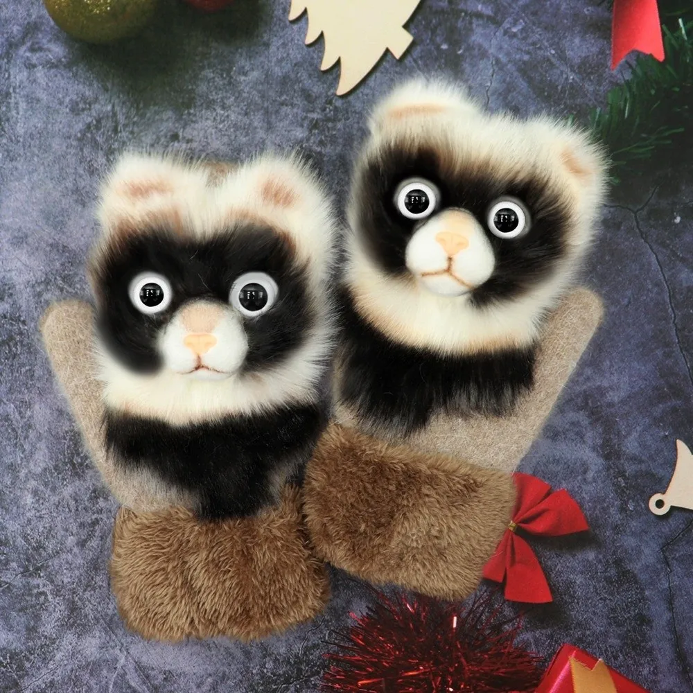 New Fleece Lined Warm Winter Gloves Thickened Animal Pattern Gloves Korean Style Animal Gloves Accessories