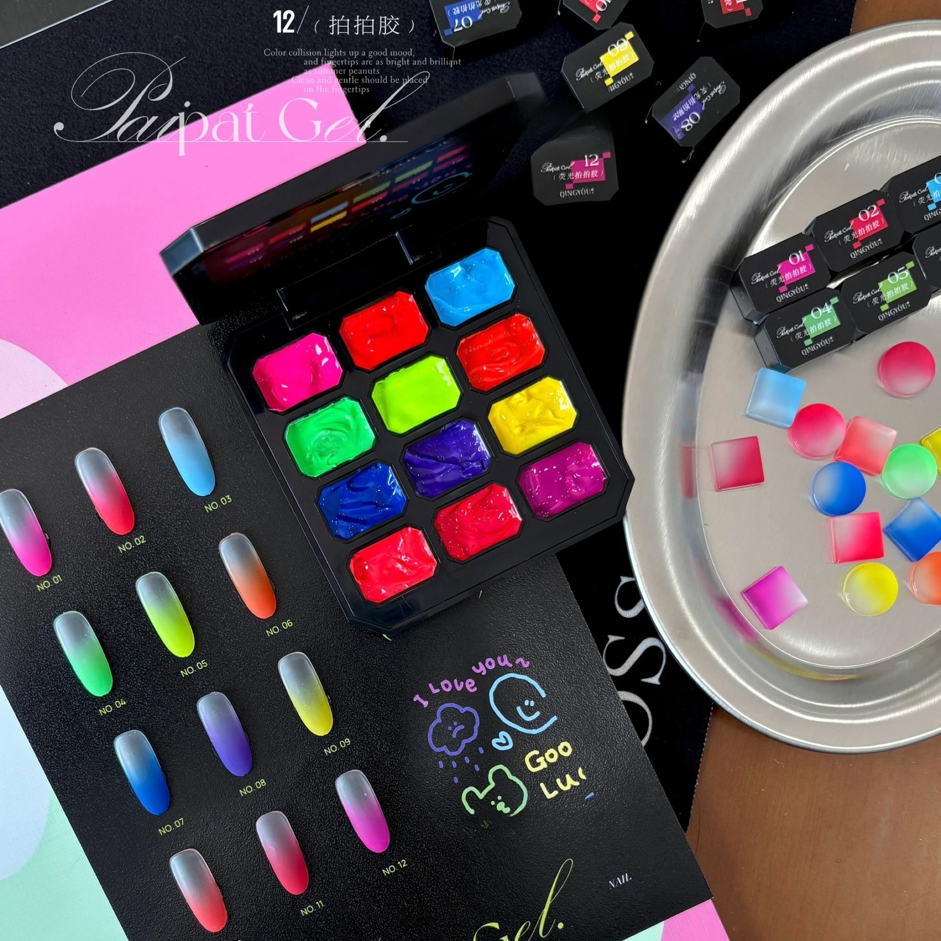 

12Colors Fluorescent Pat Painting Gel Nail Polish Set With Sponge Gradient Semi Permanent Soak Off UV LED Nail Art Gel Varnishes