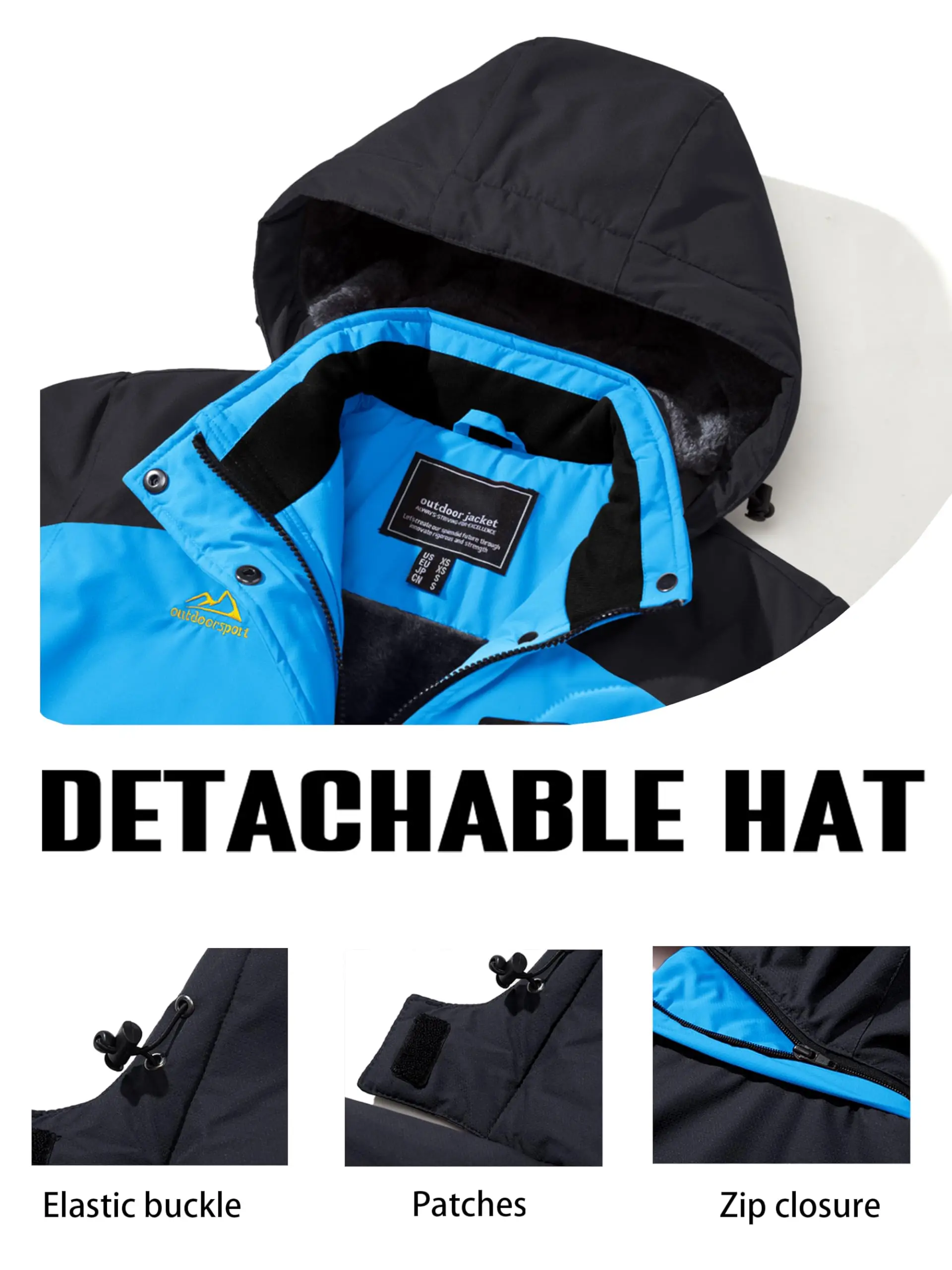 Damen Winter verdickte Jacke wasserdichte Skijacken Schneemantel warme Fleece-Regenjacke mit Kapuze Windjacke Wandern im Freien – Detail 10