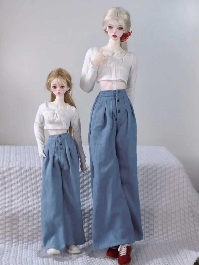 BJD doll clothes suitable for 1/4 1/3 size wide leg jeans everyday pure want short lace-up top doll accessories