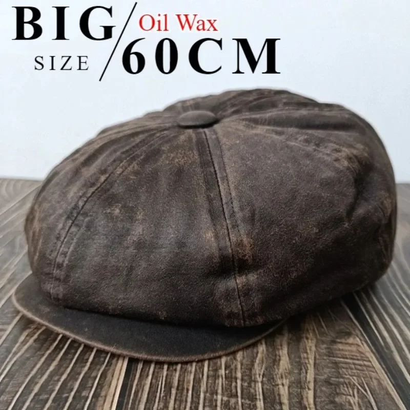 XL 60cm Waxed Paper Newsboy Cap - Men's Windproof Octagonal Beret, All-Season Durable Work & Casual Hat