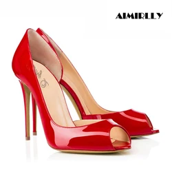 Elegant Women's Shoes Peep Toe High Heels Pumps & Stilettos Female Evening Shoe Patent leather Nude Red Black Support Customized