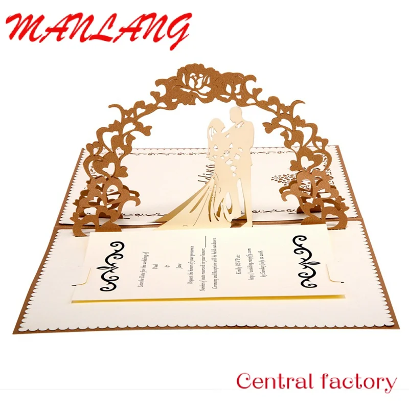 Custom  Laser cut paper valentines lover 3d up wedding invitation cards