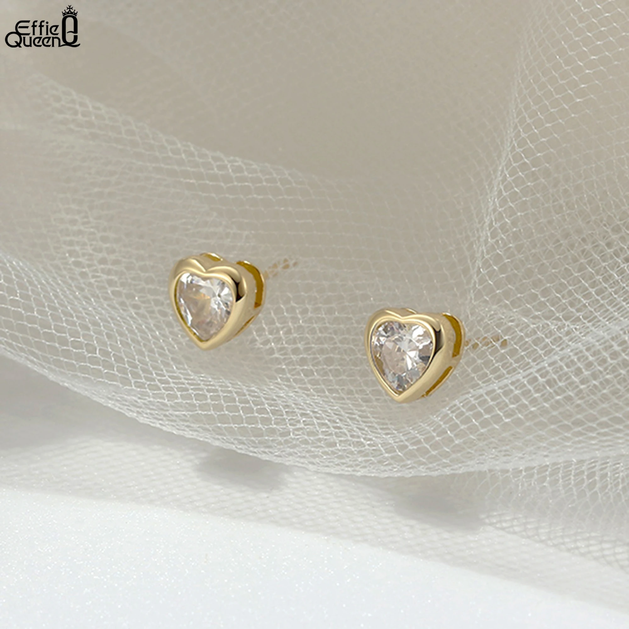 

Серьги-гвоздики Effie Queen Chic из стерлингового серебра 925 пробы с блестящим цирконием в форме сердца, романтический и вневременной ювелирный подарок APE44
