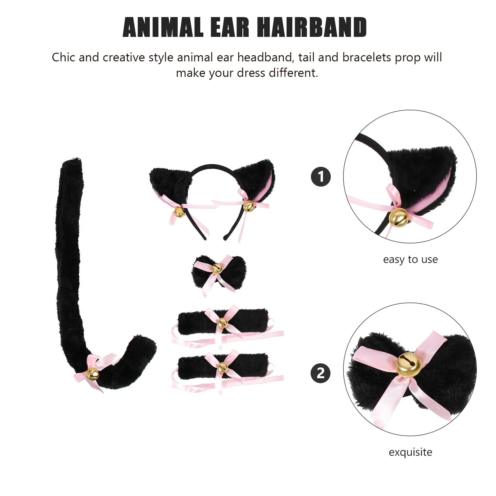 1 set Animal Ear Headband Furry Tail Bracelets Set Party Cosplay Costume Decor Birthday Festival Christmas Cat Tail