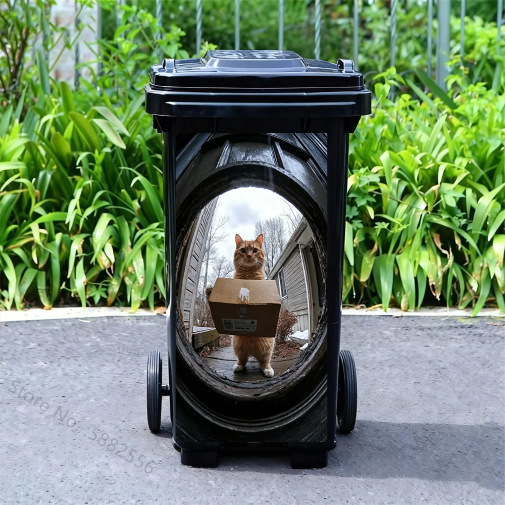 Animal Waterproof Trash Bin Sticker Full Cover Self-Adhesive Vinyl Decal for Kitchen Bathroom Rubbish Bin Decor Outdoor Sticker