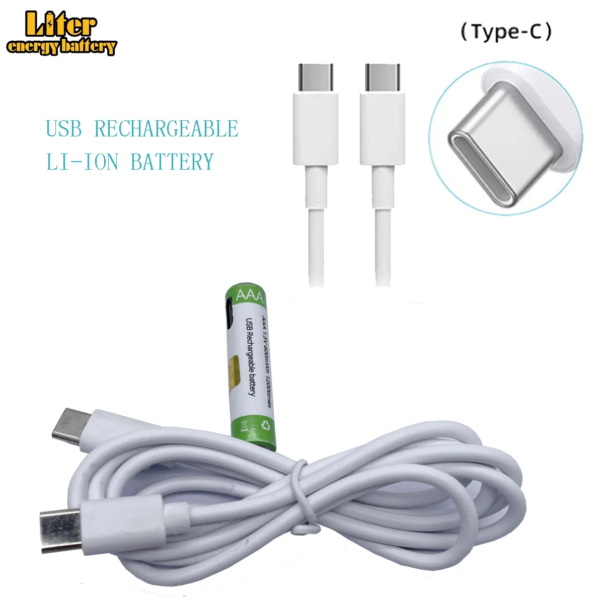 충전식 배터리, AAA USB 배터리, C타입 고속 충전, No.7 리튬 배터리, 1.5V