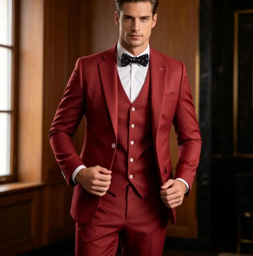 Latest Wedding Suits for Men Two Buttons Notched Lapel Prom Tuxedo Business Suit 3 Piece Sets (Jacket+Pant+Vest)Trajes De Hombre