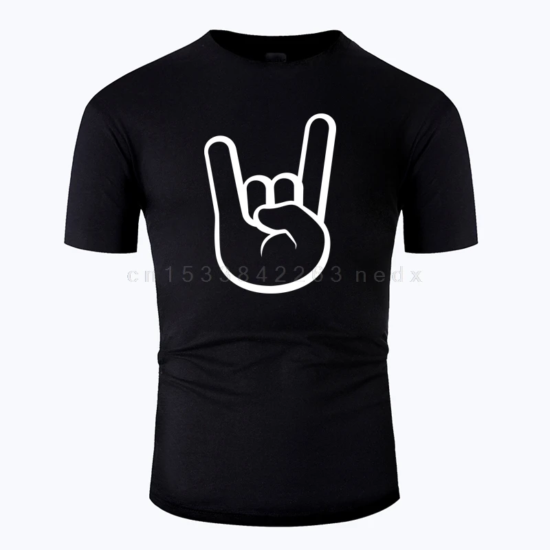 Rock And Roll Gesture Line Art O Neck Cotton T-shirt Men And Woman Unisex Summer Short Sleeve Designed Casual Tee Shirts