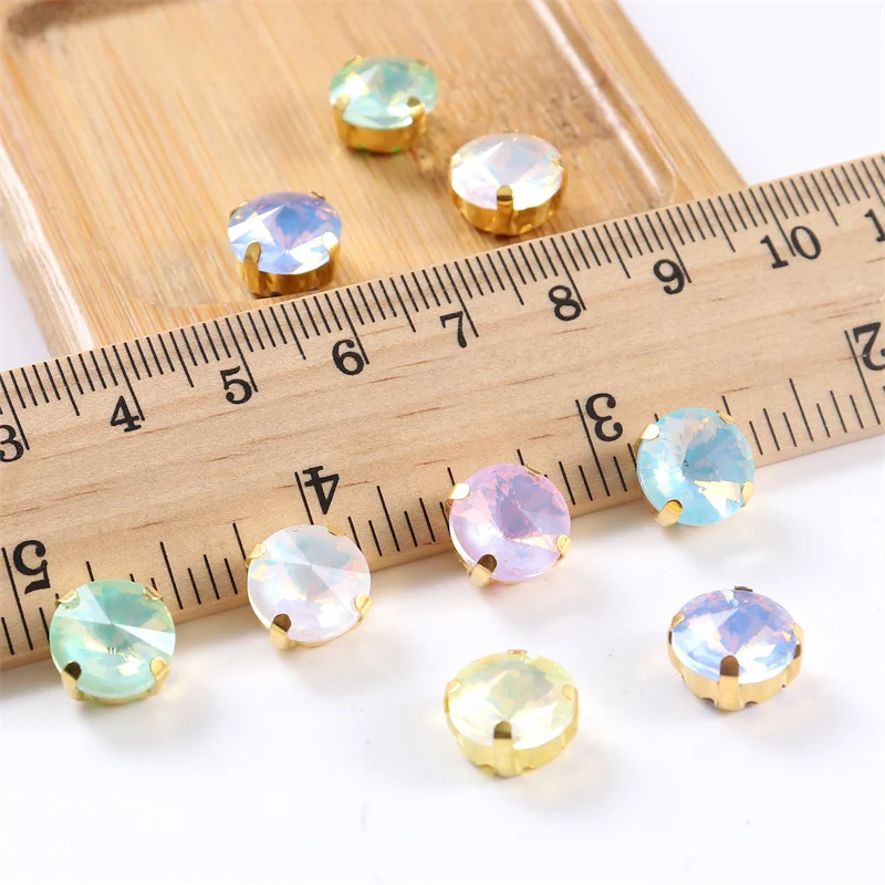 Round Sew on Glass Rhinestone Craft With Gold Claw Flatback Crystal For Needlework Diy Wedding Decoration Accessories