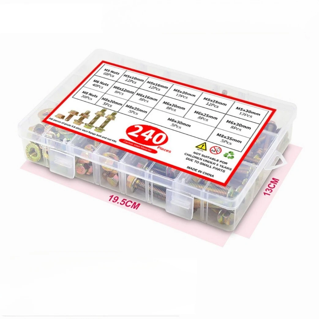 240 قطعة 8.8 درجة الكربون الصلب اللون الزنك شفة الترباس M5 M6 M8 الجوز محاصر مجموعة ، مناسبة لمشاريع DIY ، إصلاح المنزل ، #3