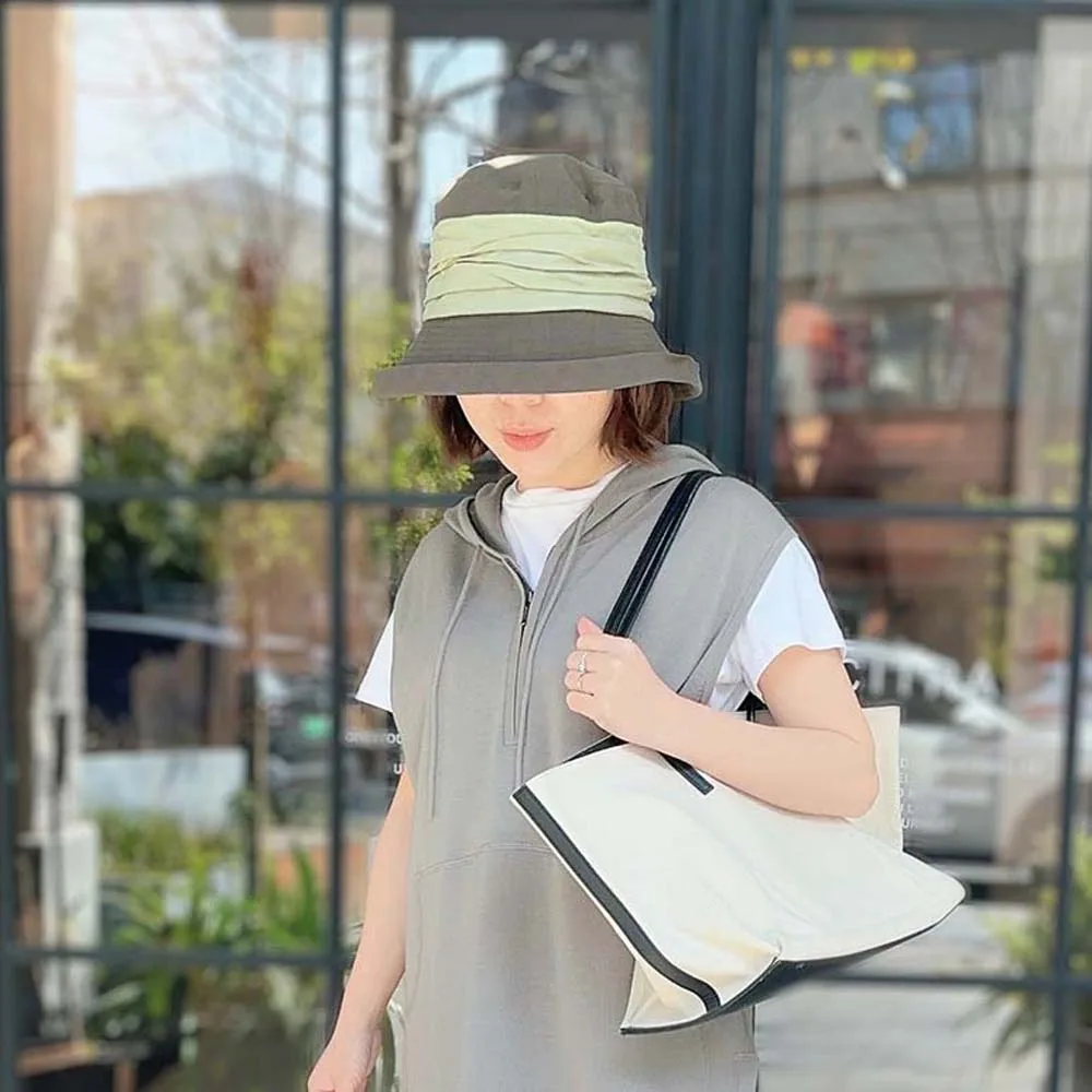 

Pleated Sunshade Bucket Hat Windproof Rope Pleasantly Cool Foldable Basin Hat Portable Breathable Fisherman Cap Beach