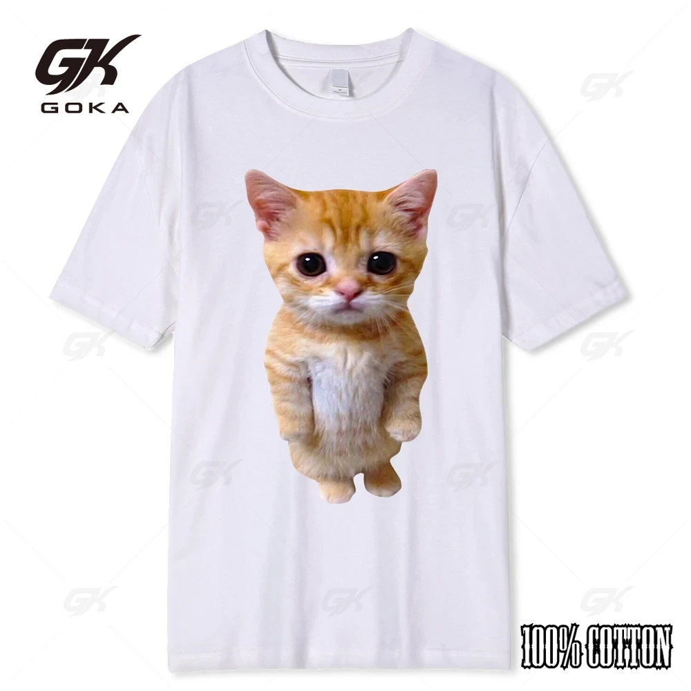 Sad Crying Cat Munchkin Kitty Meme Trendy Graphic T-shirt Unisex Fashion Short Sleeve T-shirts Oversized Streetwear