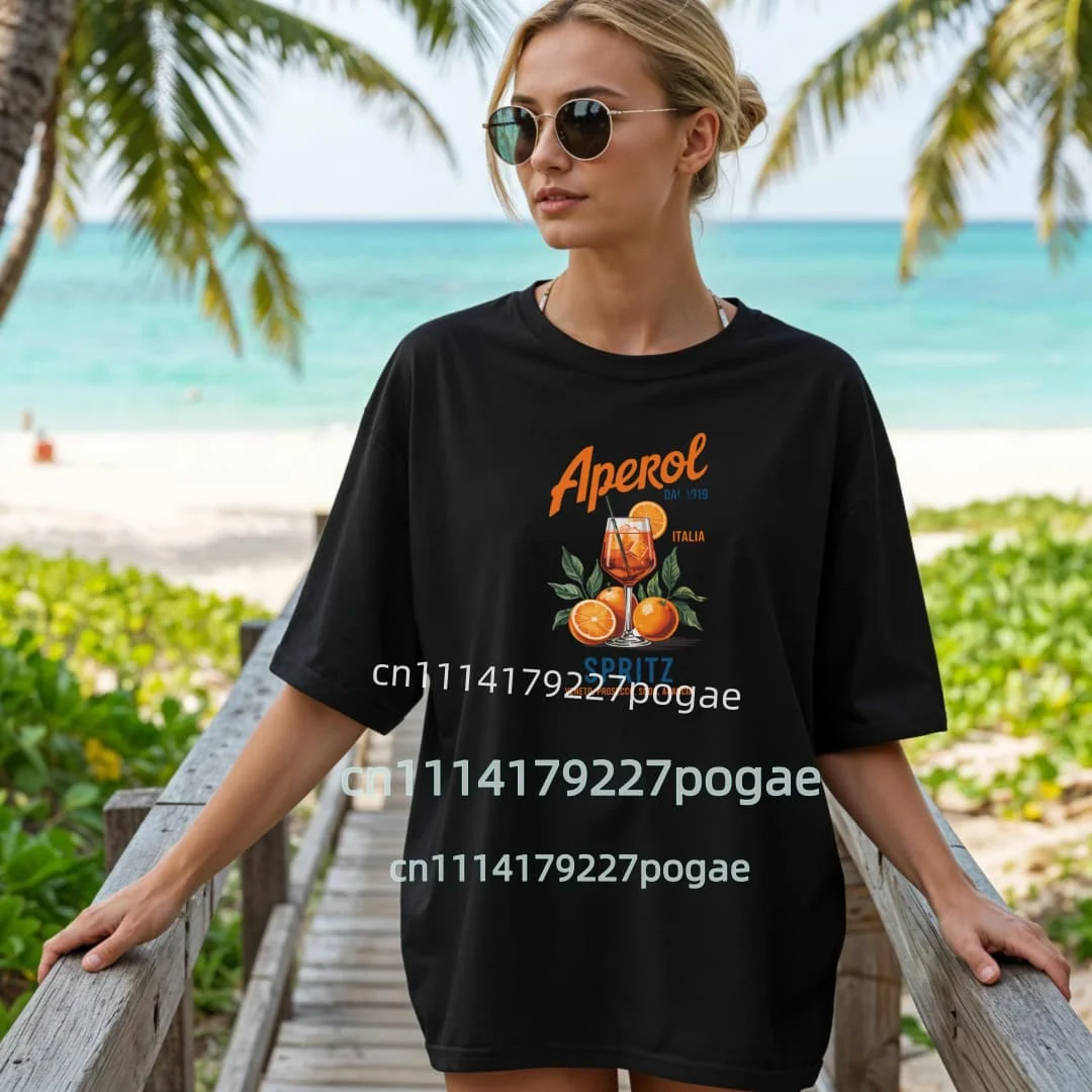 Retro Aperol Spritz Shirt Beach Vacation Vibe Fruit Print T Shirts Pink Cream Harajuku Oversized Graphic Tee Women Men Outfit