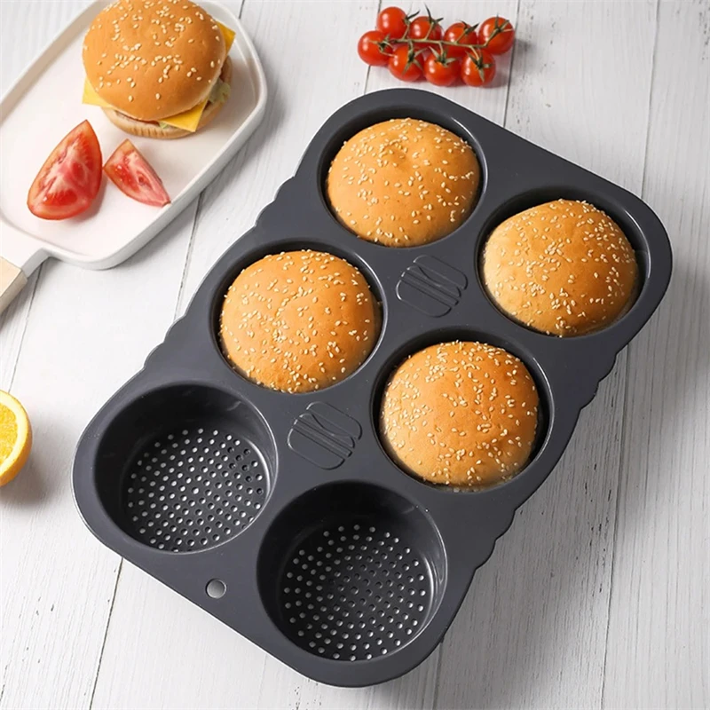 4/6 Grid Backform Hamburger Silikonform Lebensmittelqualität Beständig Brot Brötchen Gebackene Platte Antihaft-Kuchenform DIY Küchenwerkzeug