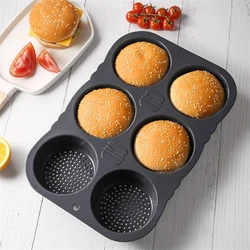 4/6 Grid Baking Mold Hamburger Silicone mould Food Grade Resistant Bread Bun Baked Plate Non-Stick cake Pan DIY kitchen Tool
