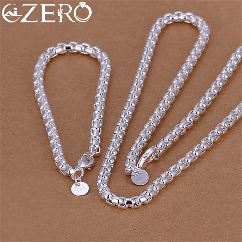 Hurtownia 45-60cm 925 Sterling Silver 4mm Okrągłe pudełko Łańcuch Naszyjnik Bransoletka Zestaw Dla Kobiet Mężczyzn Chłopca Ślub Zaręczyny Urok