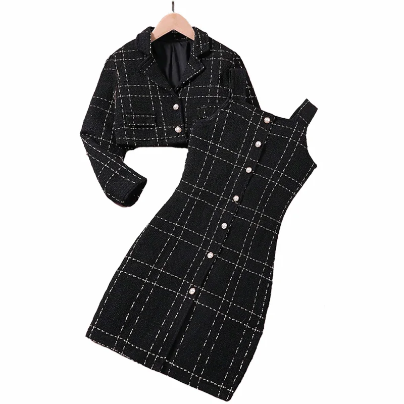 2pcs Fashion Girl Dress with Jacket Clothes Set Teenager Girl Suits Coat Elegant Plaid Dresses Kids Children Clothing Plus Size