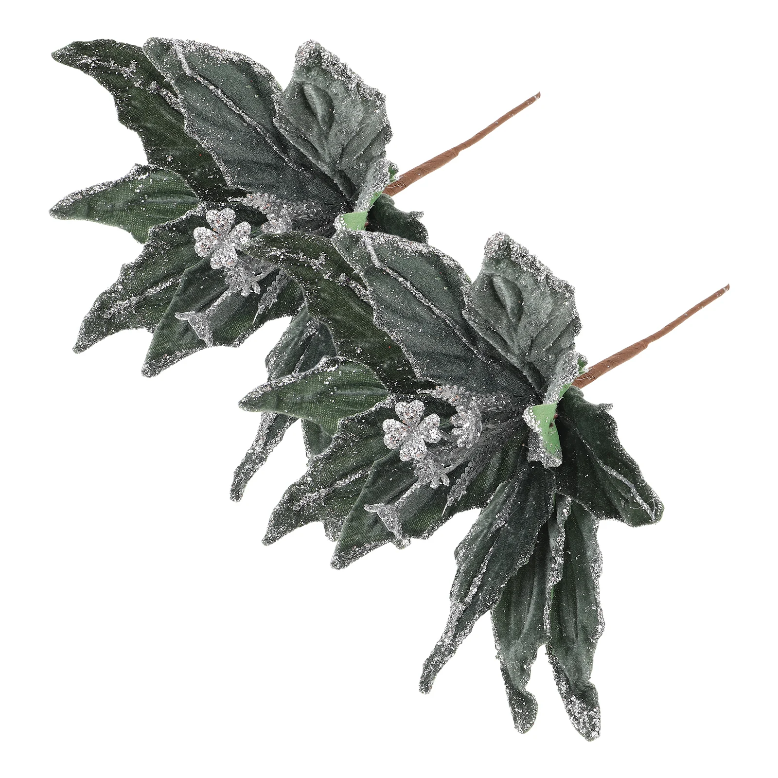 

2Pcs Glitter Artificial Poinsettia Christmas Flowers Realistic Lint Fabric for Holiday Tree Wreath Decorations