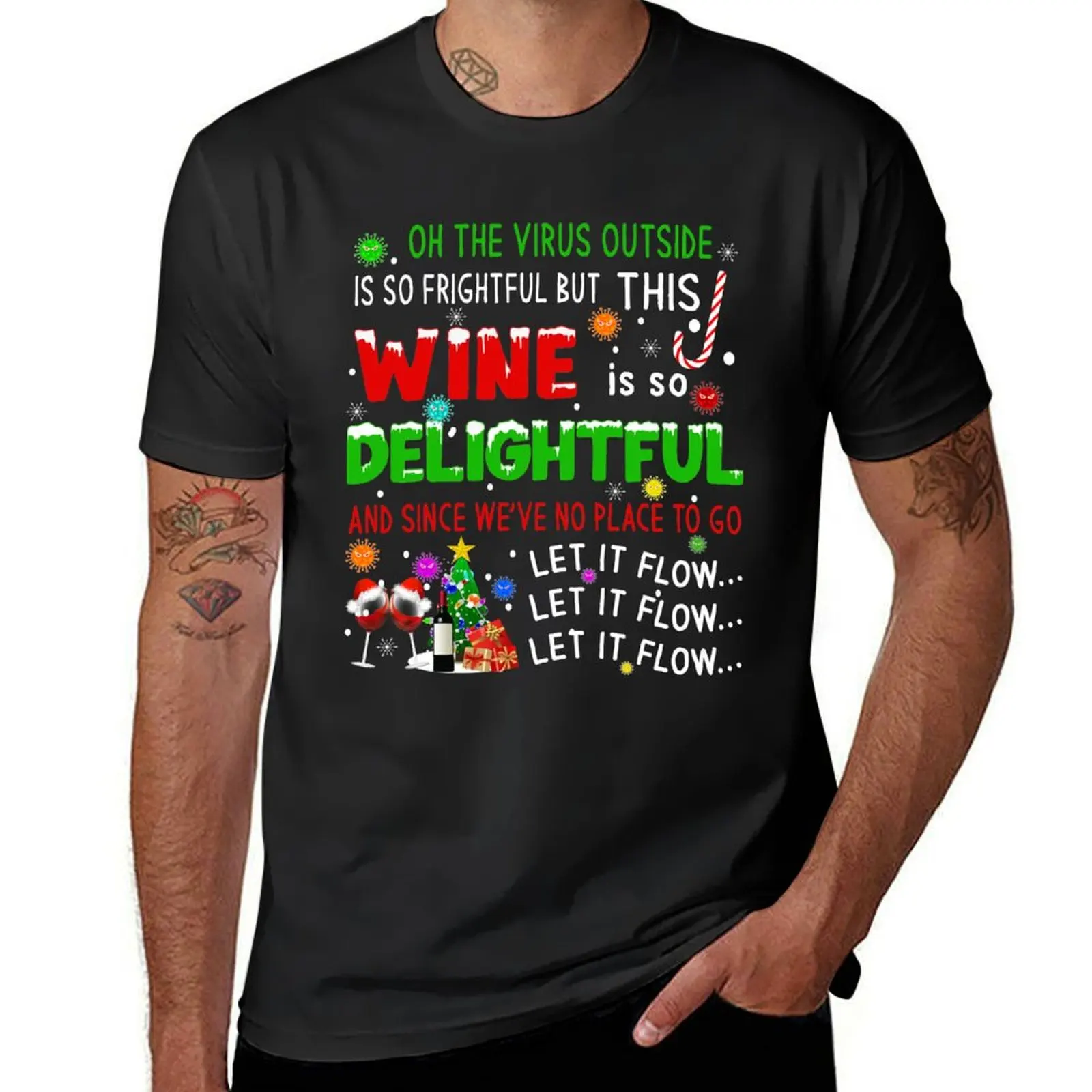 Oh, The Virus Outside Is So Frightful Funny Wine Lover Quarantine Christmas T-Shirt aesthetic clothes plain white t shirts men