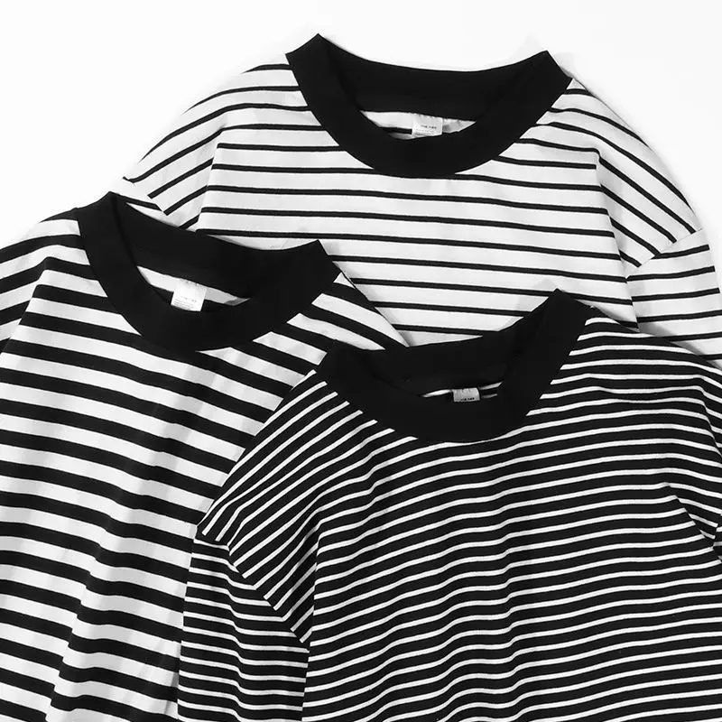 VERSMA Korean Ulzzang Harajuku Black White Striped T-shirt Men Unisex Oversized Long Sleeve Couple Tee Shirts Women Dropshipping