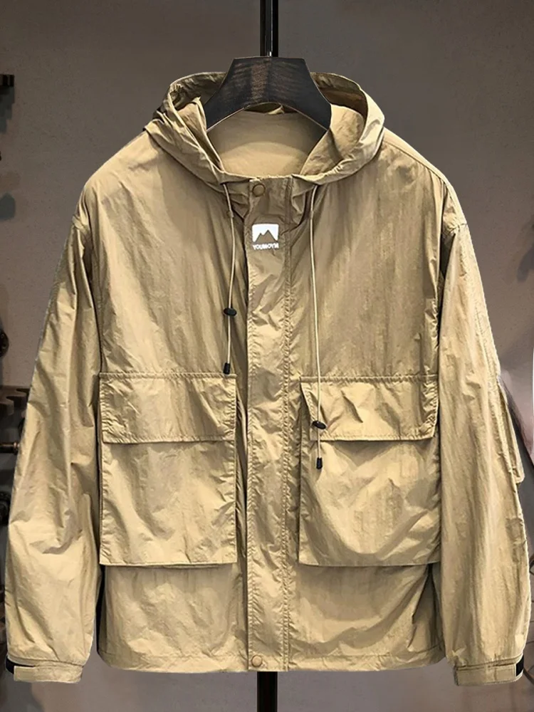 

Men's Casual Outdoor Sun Protection Clothing Summer Loose Lightweight Breathable Outerwear Trendy Hooded Qui-dry Ice Silk S...