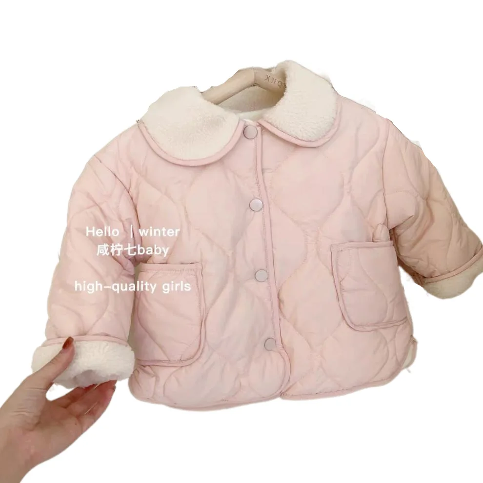 Girls Cotton Jacket WinterKorean Style Childrens Plush Cotton Jacket Fashionable Sweet Winter Outfit Thickened Warm Jacket