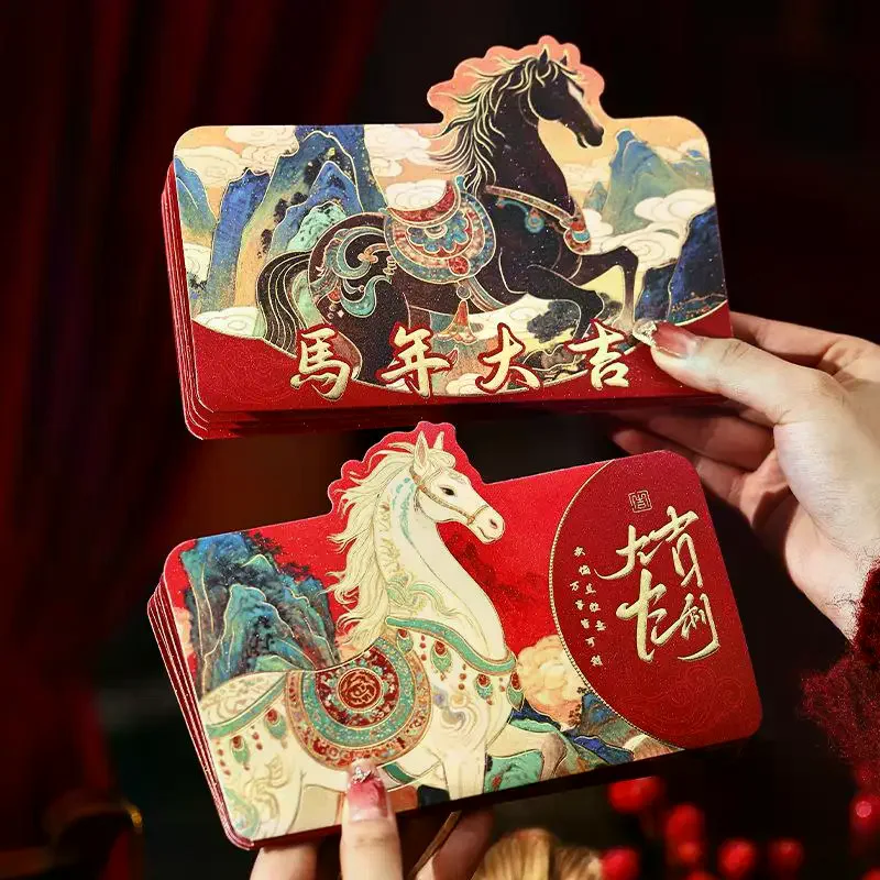 6 carte buste rosse cinesi pieghevoli cartone animato capodanno cavallo porta soldi tasca regalo festival di primavera