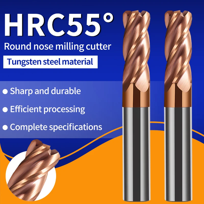EiMoGe Moinho de topo de raio de canto CNC R Bullnose Cutter Ferramenta de roteador de metal de aço de carboneto de tungstênio 3 4 flautas Usinagem de superfície