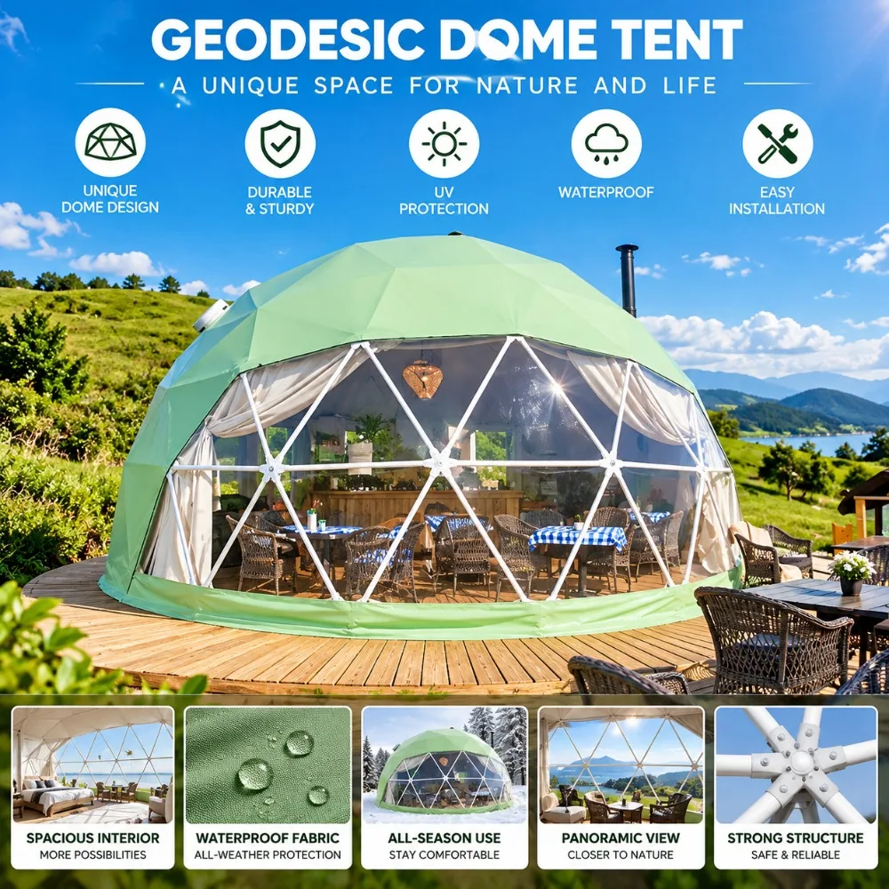 Customizable 12m Geodesic Dome Tent, Luxury Glamping House With Bathroom & Living Room for Resort Outdoor Vacation Accommodation