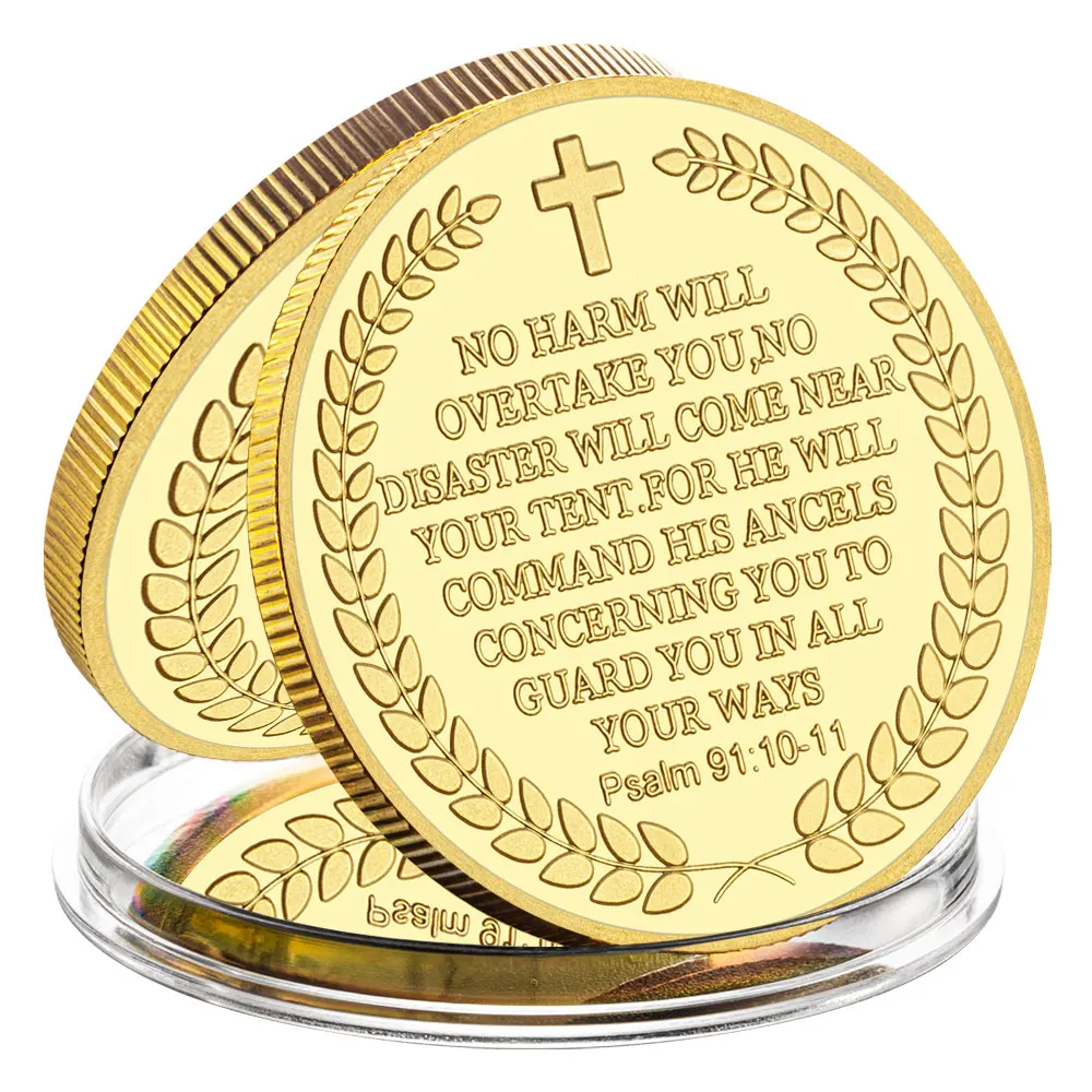 عملة رئيس الملائكة مايكل التذكارية المحظوظة المطلية بالذهب اللون ميدالية الملاك الحارس عملات قابلة للجمع #2