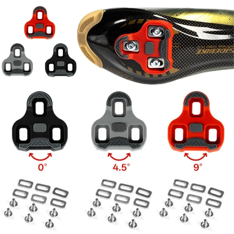 

0°/4.5°/9° Bicycle Pedals Cleats Black/grey/Red Road bike shoes Cleats Locking Plate Splint compatible With KEO/LOOK