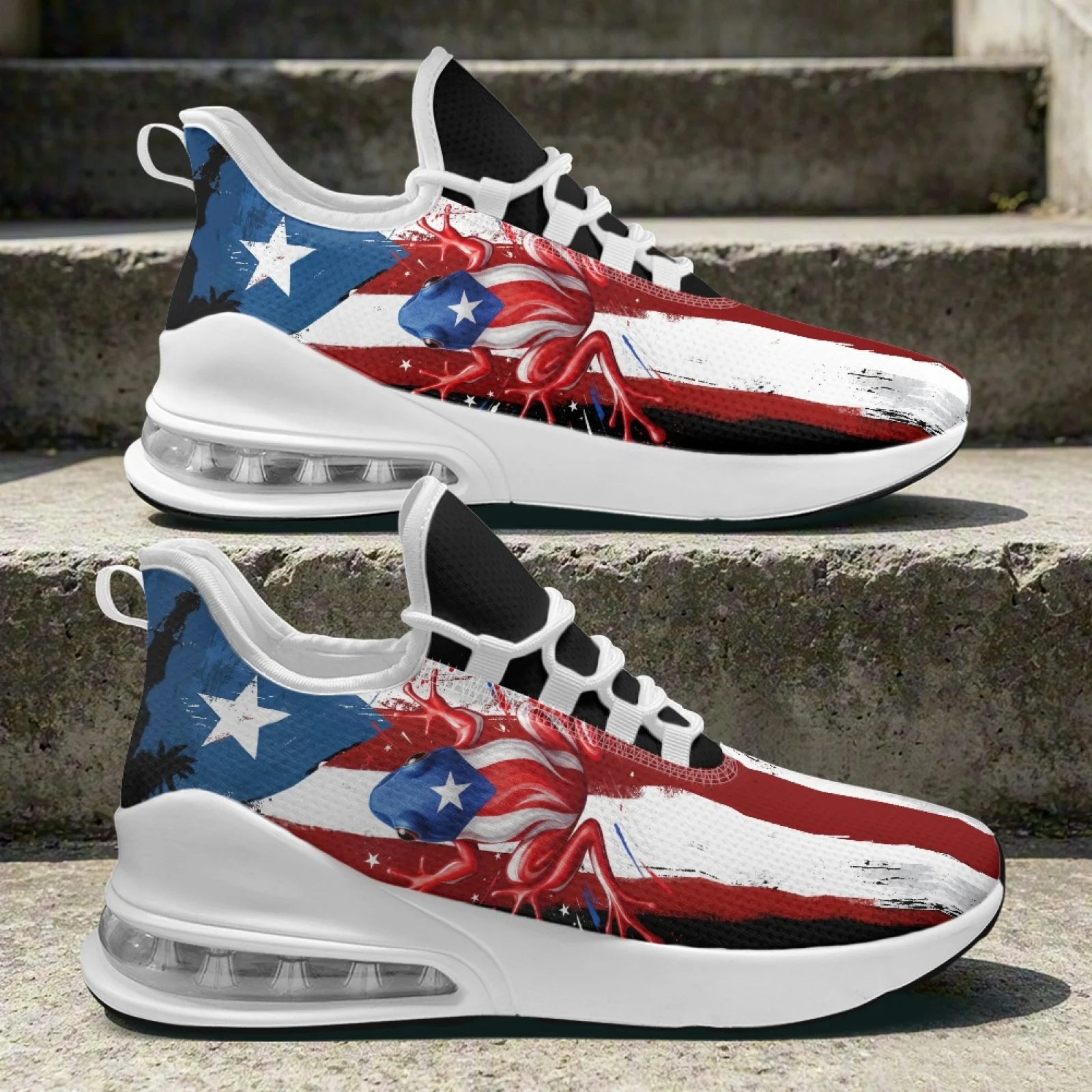 PENSTROLL Puerto Rican Flag Women's Running Shoes, Breathable Low Top Casual Walking Shoes for Workout and Trail