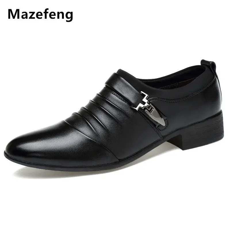 Mazefeng 2019 Men Dress Shoes Buckle Strap Business Shoes Flats Breathable Men Formal Footwear Men Wedding shoes Pointed Toe