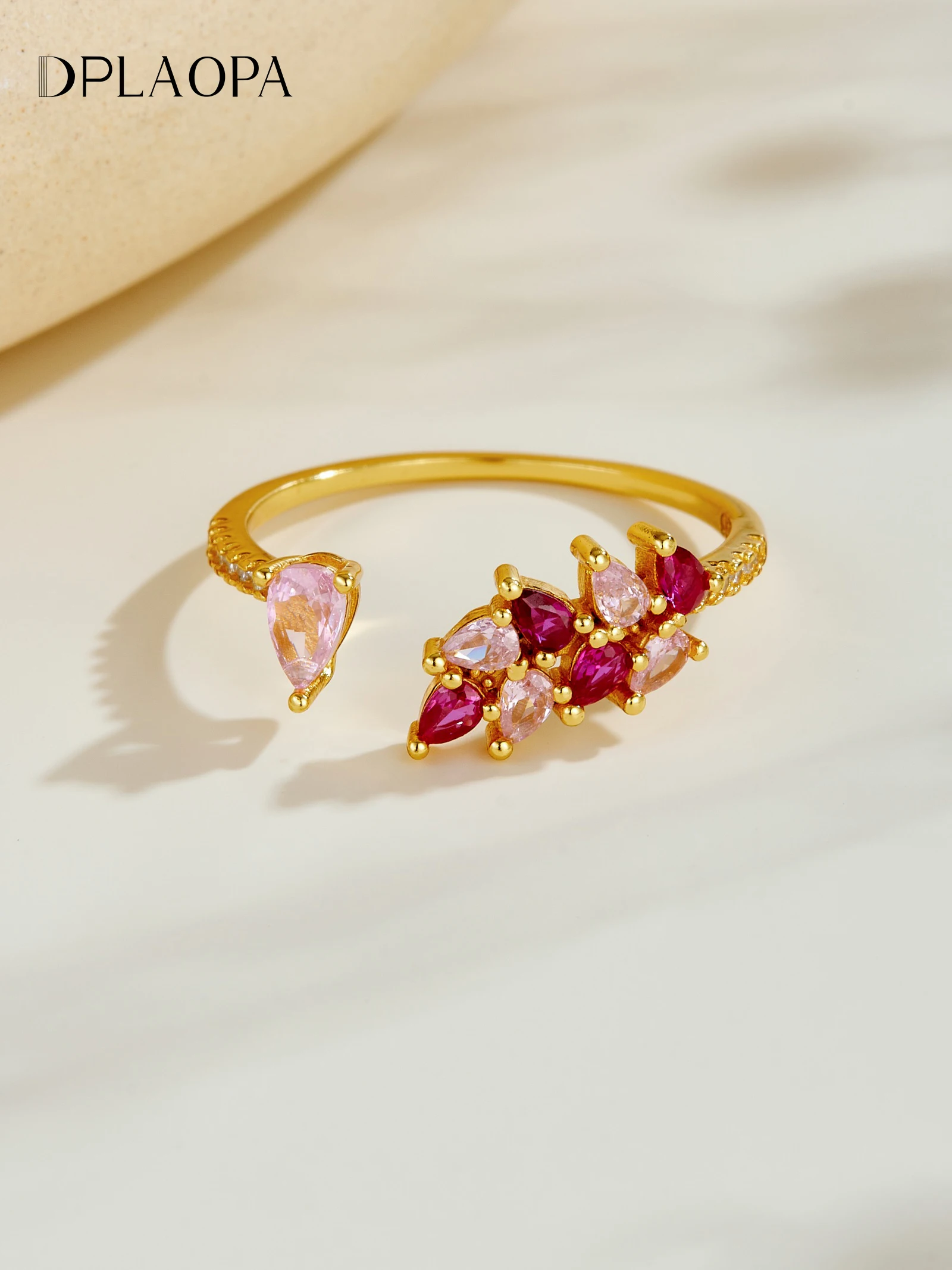 

DPLAOPA 925 Стерлинговое серебро, розовое кольцо с цирконом в форме груши, регулируемое, 2026, женское, роскошное, изысканное, модное ювелирное украшение, подарок