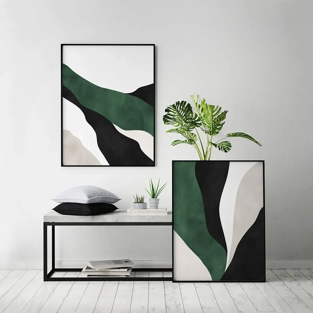 Abstract Dark Emerald Gem Green, Wall Art, Set of 2, HD Canvas Print Poster, Home Living Room, Room Decoration Painting